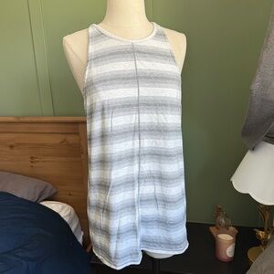 Lululemon Athletica White and Gray Striped Highneck Tank Top